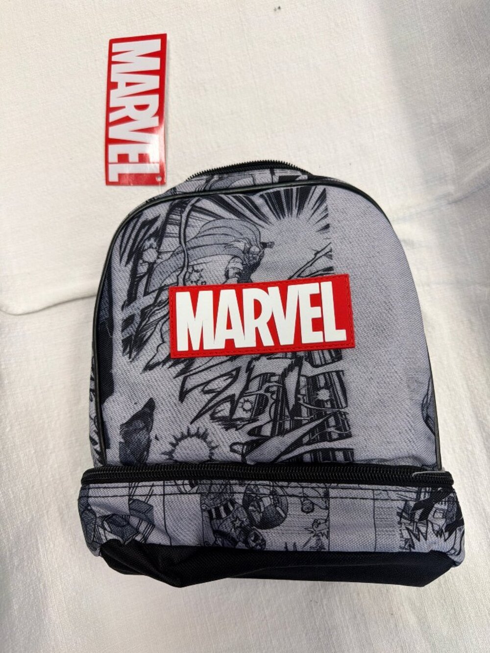 Marvel Comic Strip Backpack Black and Gray with Front Zipper Pocket